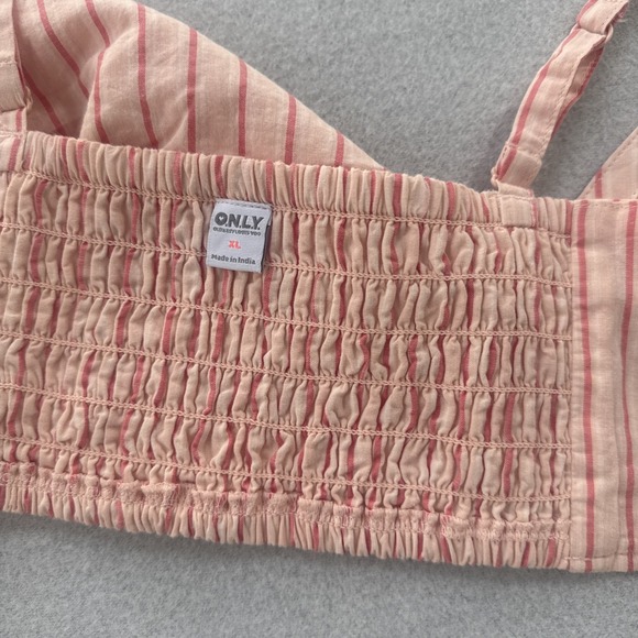 Old Navy Bralette Top Women's XL Cross-Front Poplin Smocked Striped Pink NEW - Picture 8 of 10